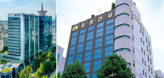 (사진 왼쪽부터)계룡건설·중흥토건 본사 전경./자료제공=각 사