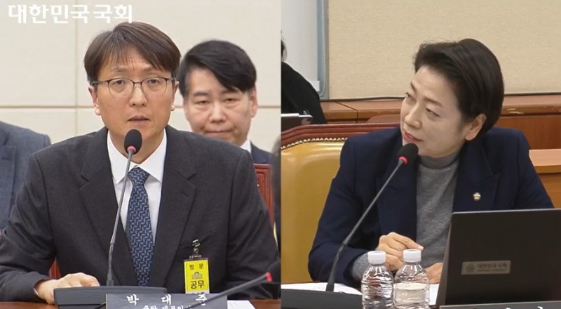 박대준 쿠팡 대표이사(왼쪽), 황정아 더불어민주당 의원./사진=인터넷의사중계시스템