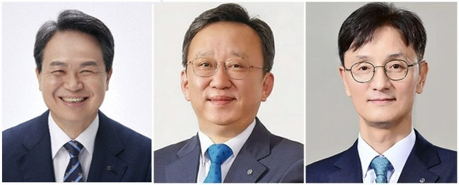 (왼쪽부터) 진옥동 신한금융그룹 회장, 정상혁 신한은행장, 이선훈 신한금융투자 대표 / 사진제공 = 신한금융지주