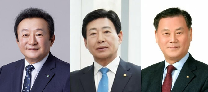 20대 새마을금고중앙회장 선거 후보자. (왼쪽부터)김인 새마을금고중앙회장, 유재춘 서울축산새마을금고 이사장, 장재곤 종로광장새마을금고 이사장./사진=선거관리위원회
