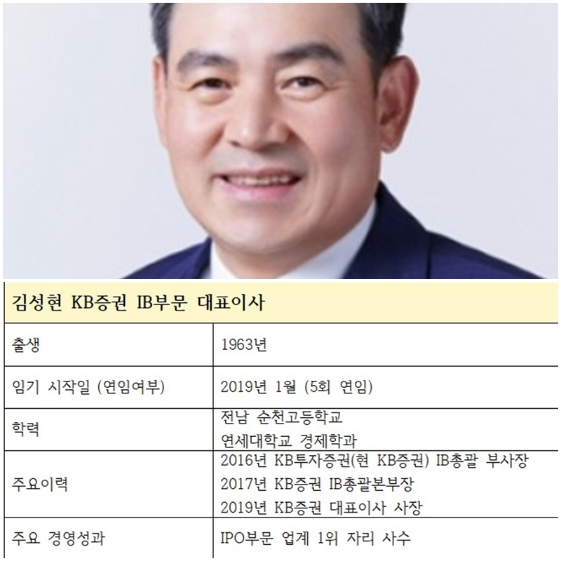 김성현 KB증권 IB부문 대표이사 주요 프로필
