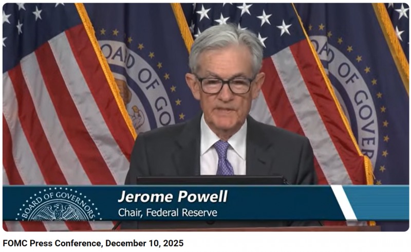 제롬 파월 미국 연준(Fed) 의장 기자회견(2025.12.10) / 사진출처= Federal Reserve 유튜브 채널 갈무리