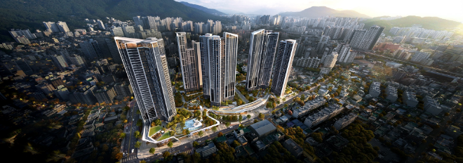 HDC현대산업개발은 지난 20일 부산 온천5구역 재개발 사업의 시공사로 선정되며, 도시정비 수주 4조 클럽을 달성했다(부산 온천5구역 재개발 사업 조감도)./사진제공=HDC현대산업개발