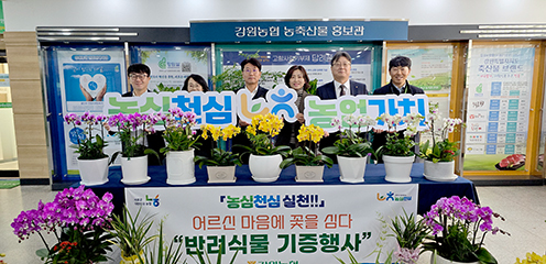 농심천심 실천 나선 강원농협, 어르신 반려식물 기증 행사