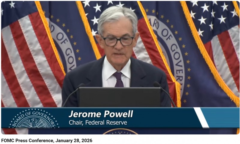 제롬 파월 미국 연준(Fed) 의장 기자회견(2026.01.28) / 사진출처= Federal Reserve 유튜브 채널 갈무리