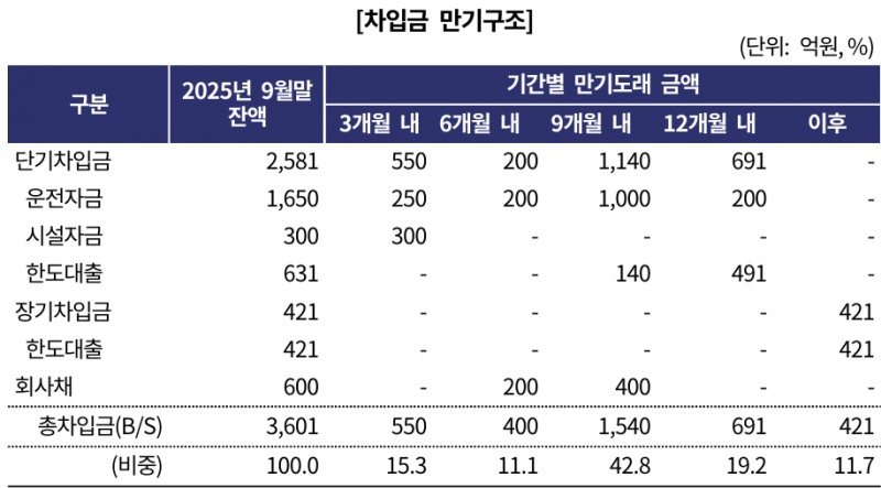 한화비전 차입만기 구조./출처=한국기업평가