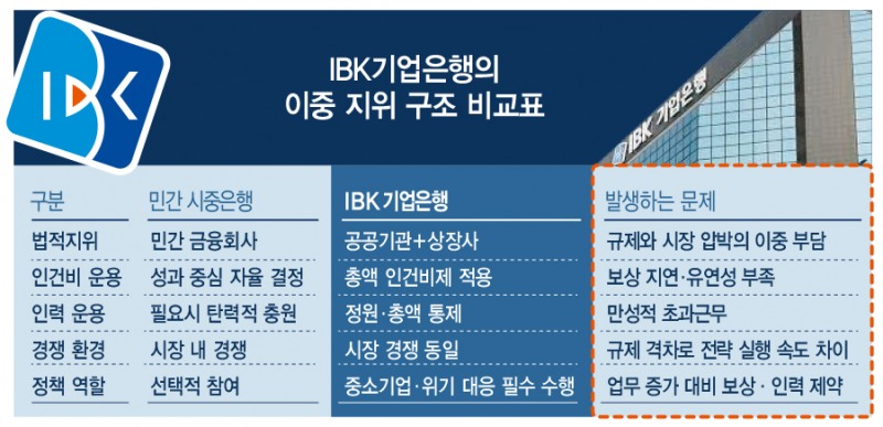 중소기업 지원이라는 정책적 본업 수행과 시장 경쟁을 동시에 감당하고 있으나, 경직된 규제(총액 인건비·정원 통제)로 인해 조직 내 인력 부족 및 보상 미흡 문제가 고질화되고 있다.