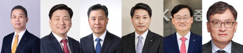 왼쪽부터 윤병운 NH투자증권 대표, 성무용 iM증권 대표, 장원재 메리츠증권 대표, 박봉권 교보증권 대표, 서정학 IBK투자증권 대표, 곽봉석 DB증권 대표. / 사진제공= 각 사