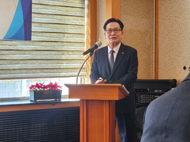 지난달 27일 김성은 대한주택건설협회 회장이 신년을 맞아 기자들과 간담회를 하고 있다./사진제공=한국금융신문 조범형 기자