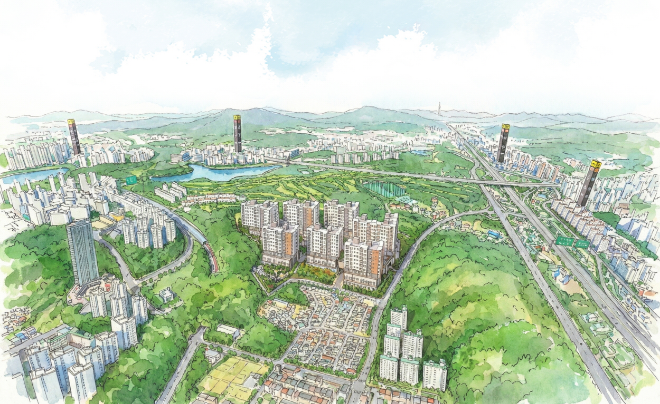 '용인 플랫폼시티 라온프라이빗 아르디에' 조감도(수채화 버전)./사진제공=라온건설