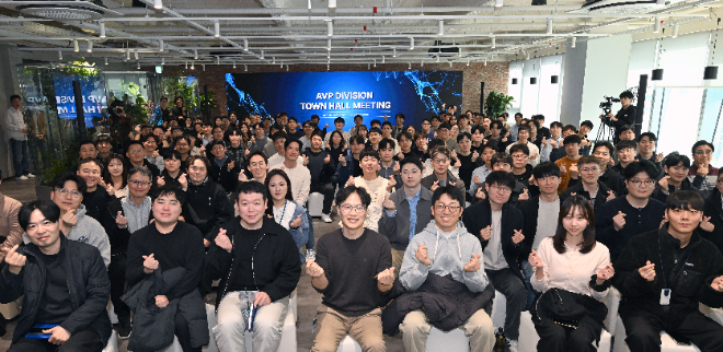 APV본부 임직원들과 타운홀 미팅을 진행한 박민우 사장. / 사진=현대차그룹