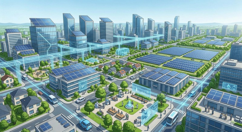 전명산 소셜인프라테크 테표는 자신이 구상한 'ABCity'라는 AI와 블록체인, 태양광 전기생산시스템을 결합한 도시를 가동하기 위한 도시운영체제 'CityOS'를 한국과학기술원과 함께 개발하고 있다. 생성형AI 활용.