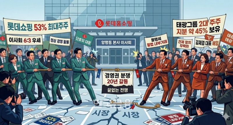 롯데홈쇼핑과 태광의 갈등이 20년 간 이어지고 있다. /사진=생성형AI