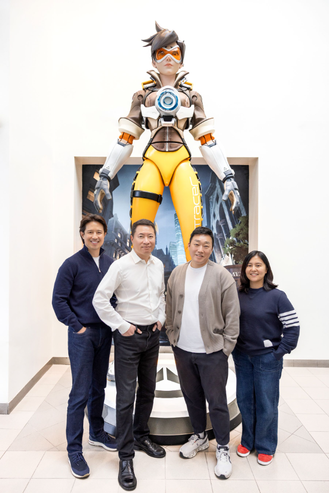 마이클 챵 블리자드 아시아 총괄 부사장, 월터 콩 라이브 서비스 게임-모바일 개발 부문 선임 부사장, 넥슨 선승진 슈터본부장, 이주옥 파트너십사업본부장. / 사진=넥슨