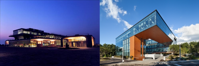 카카오 제주 본사(좌)와 NXC 제주 본사 전경. / 사진=각사