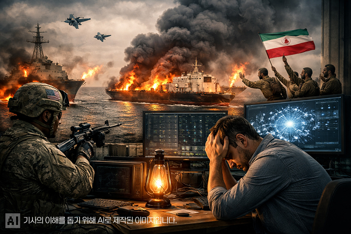 ▲이란의 호르무즈 해협 봉쇄로 에너지 위기가 고조되고 있다. 대규모 에너지를 필요로 하는 AI데이터센터가 전력 부족으로 난항을 겪으면서 AI 경쟁의 판도도 흔들린다.(사진=생성형AI)