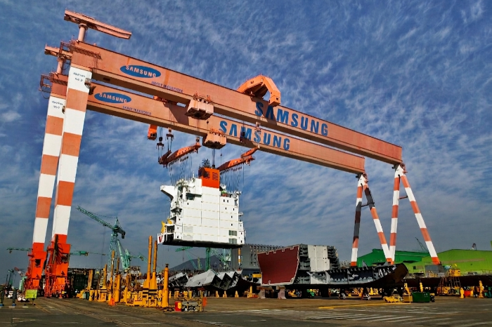 삼성중공업 거제 조선소에서 선박을 건조하는 모습. /사진제공=삼성중공업