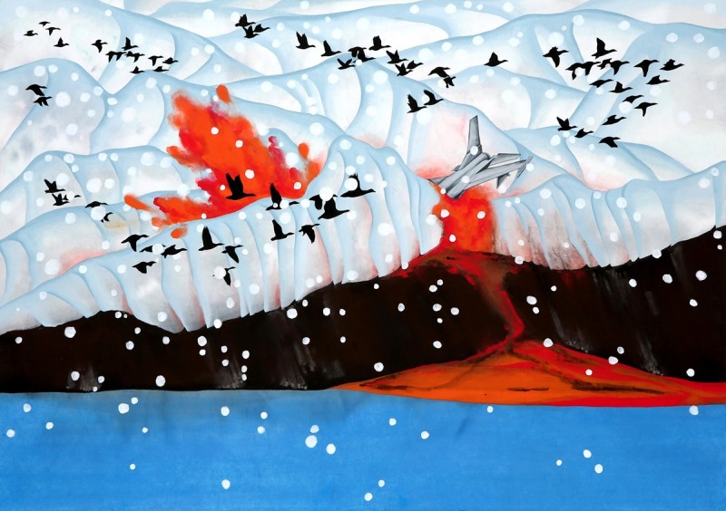 고영미 작, 그날_한지꼴라주위에 채색, 72.5x103cm, 2012