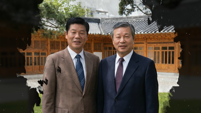 SK그룹 창립 73주년을 맞아 제작된 영상에서 AI로 재현된 최종건 창업회장(왼쪽)과 최종현 선대회장. 사진=SK