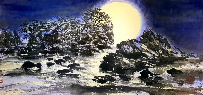 달빛(Moonlight) , 90×212cm, Color and Ink on Korean Paper, 2021
