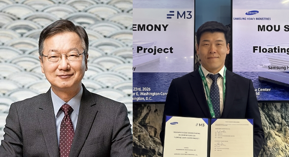 최성안 삼성중공업 대표이사(왼쪽)와 최근 미국에서 열린 'DCW 2026'에 참석한 최원영 삼성중공업 노동자협의회 위원장 모습. /사진제공=삼성중공업