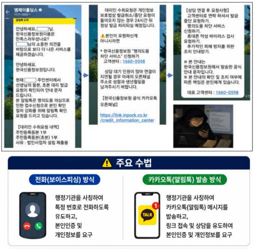 한국신용정보원 사칭 카카오톡 피싱 수법 사례 / 사진=신용정보원