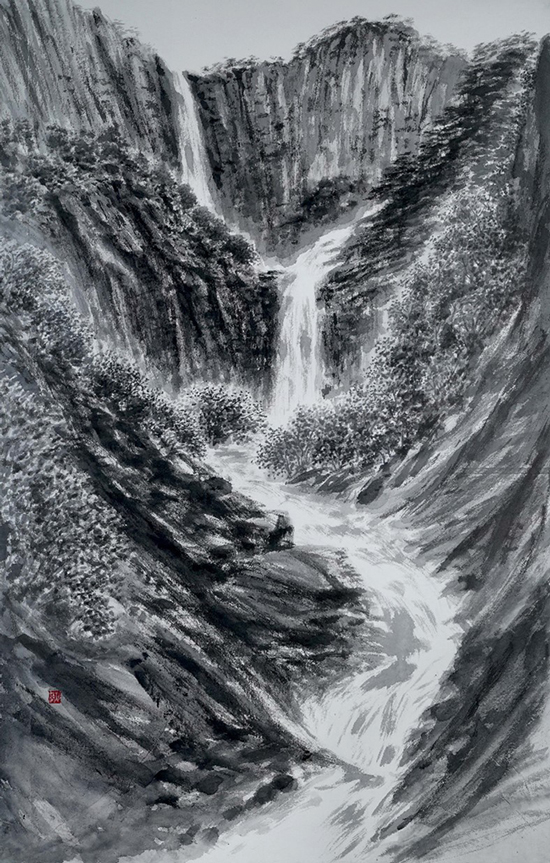 Waterfall, 190x 130cm, Ink on Hanji Paper, 2020