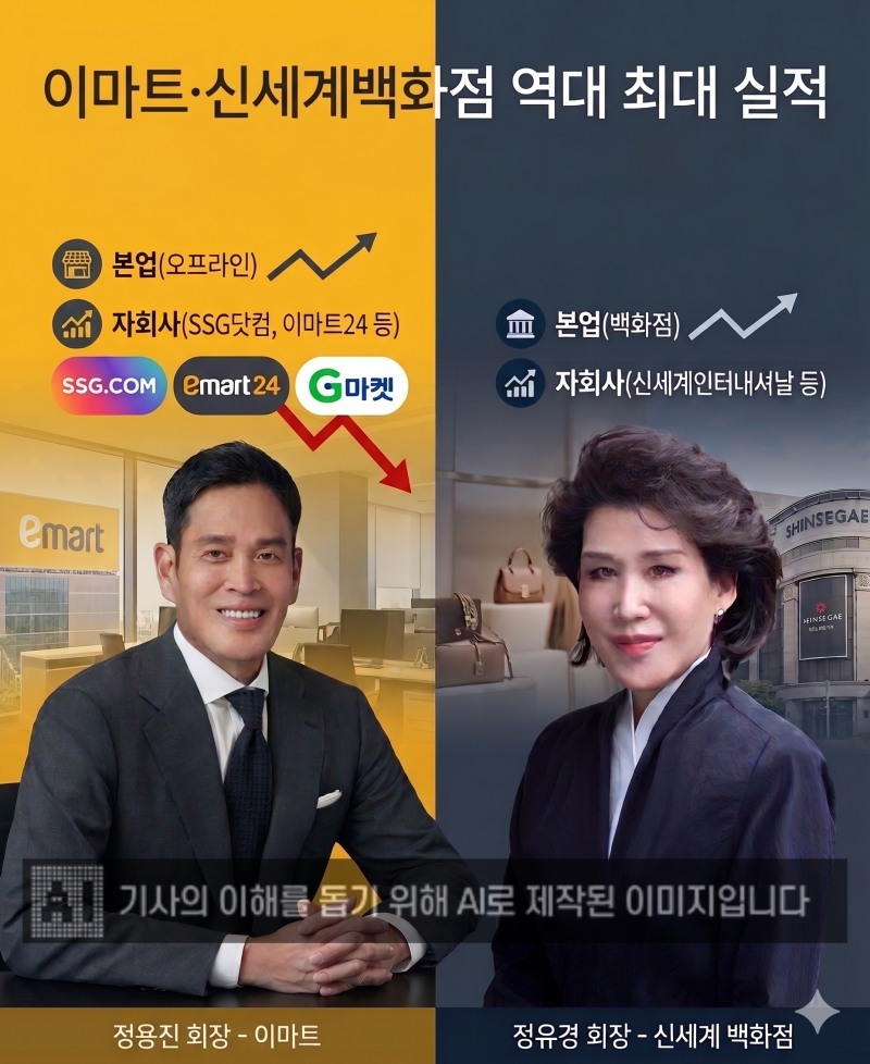 정용진 회장(왼쪽)과 정유경 회장이 나란히 1분기 최대 실적을 냈다. /사진=생성형AI