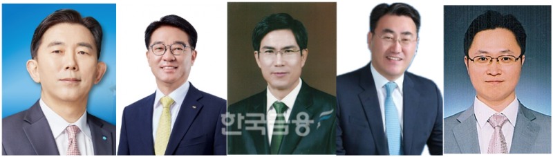 (왼쪽부터) 박경훈, 이동철, 윤창환, 장도중, 김상봉 14대 여신금융협회 입후보자./사진=한국금융 DB, 문희상 전 국회의장 보도자료, 장도중 강동을 예비후보 블로그