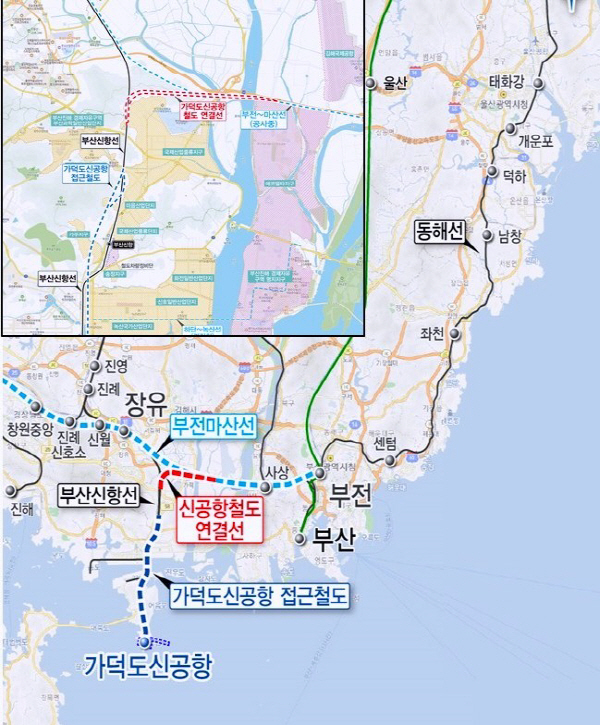 가덕도신공항 철도 연결선 사업 위치도./사진제공=부산시
