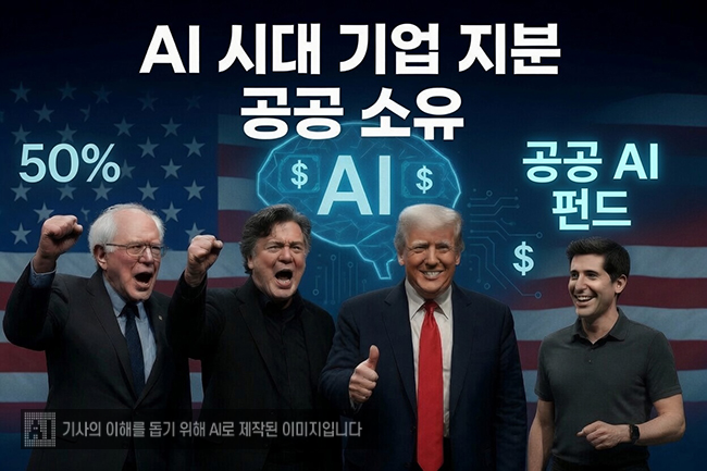 2026년 6월 버니 샌더스, 스티브 배넌, 트럼프 미국 대통령 그리고 대표적인 AI 회사의 CEO 샘 알트먼이 AI 회사의 지분의 일부를 공공이 소유하는 것에 동의 의사를 표명했다. AI 사회에 대한 대응이 공식화된 것이다. (이미지: AI활용)