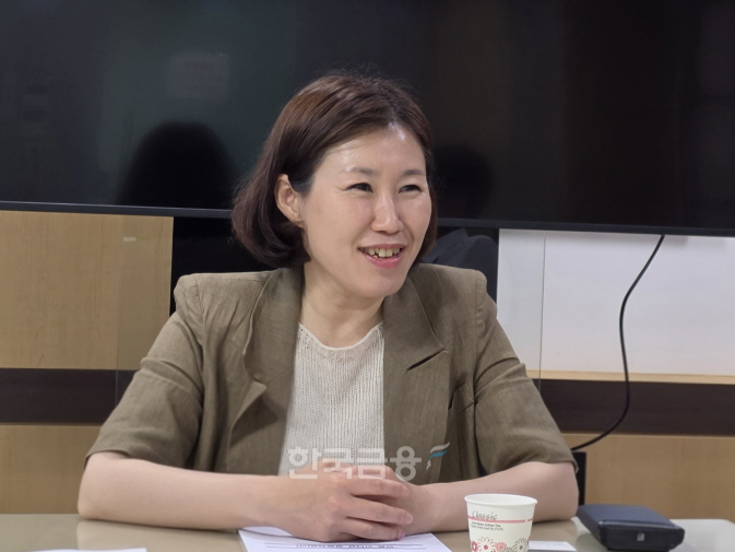 지난주 의장 후보 출마와 관련해 기자들과 인터뷰에 나선 이승미 서울시의원(더불어민주당, 서대문3). /사진=조범형 기자