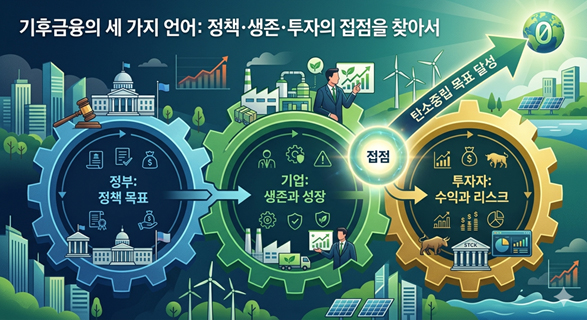 기후금융은 이해관계자마다 다르게 작동하는 시스템이며, 관점이 정렬되지 않으면 탄소중립은 달성될 수 없다. (KIUDA 제공 - AI 생성 이미지)