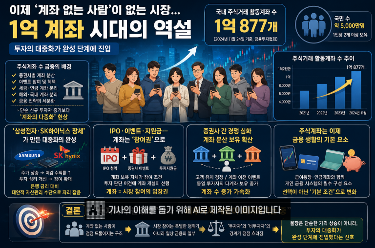 “이제 ‘계좌 없는 사람’이 없는 시장…1억 계좌 시대의 역설”