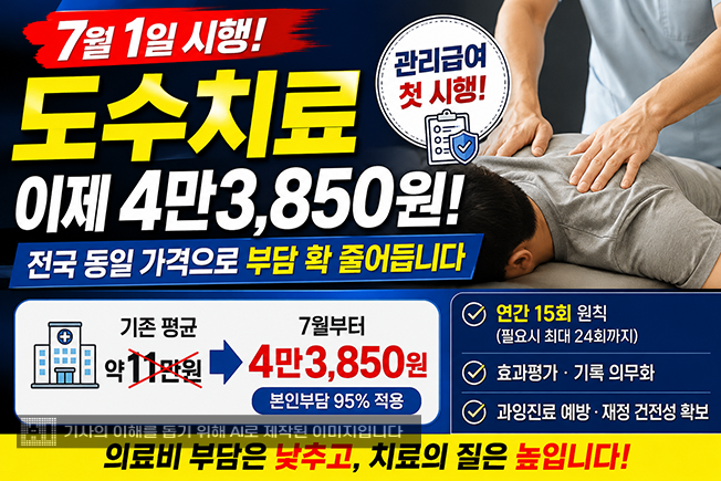 도수치료 관리급여 오늘(1일)부터 시행…의료비 부담 줄이고 과잉진료 막는다