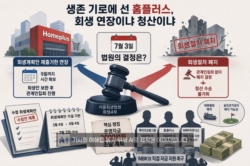 서울회생법원이 7월3일 홈플러스 수정회생계획안 제출 시한 연장 여부를 결정한다. /사진=생성형AI