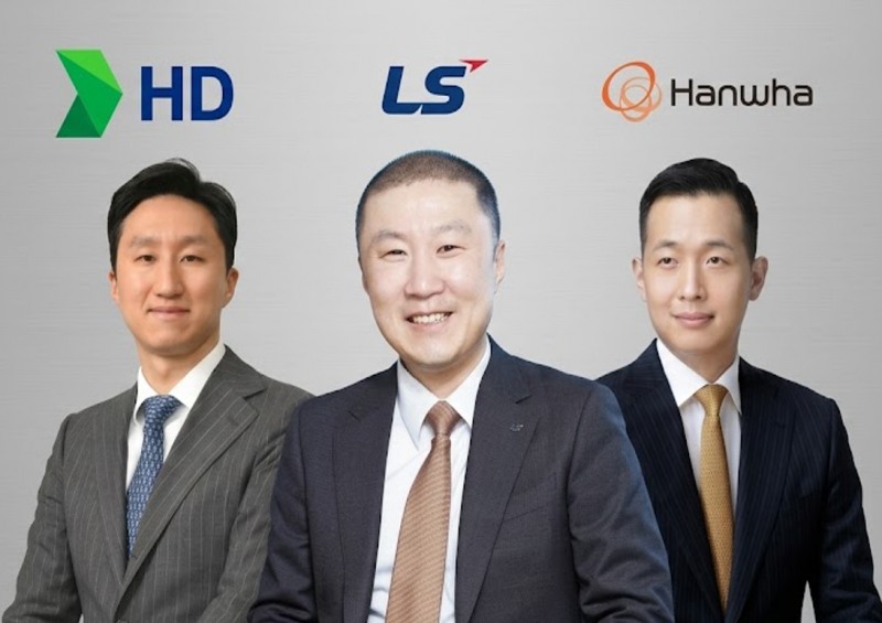 From left, HD Hyundai Chairman Chung Ki-sun, LS Group Chairman Koo Ja-eun, and Hanwha Group Vice Chairman Kim Dong-kwan. / Image generated by AI using photos provided by each company.