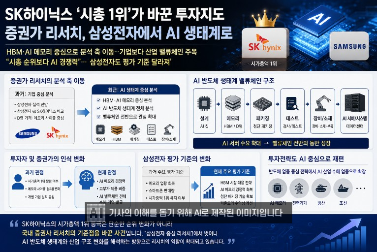 SK하이닉스 '시총 1위'가 바꾼 투자지도…증권가 리서치, 삼성전자에서 AI 생태계로