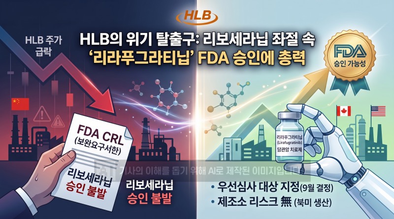 FDA 문턱을 넘지 못한 HLB. 리라푸그라티닙 FDA 허가를 앞두고 있다./사진=생성형 AI