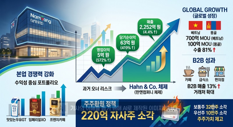 남양유업이 지난해에 이어 올해 1분기 호실적을 기록했다. 자사주도 소각하며 주주환원 정책을 이어가고 있다. /사진=생성형 AI
