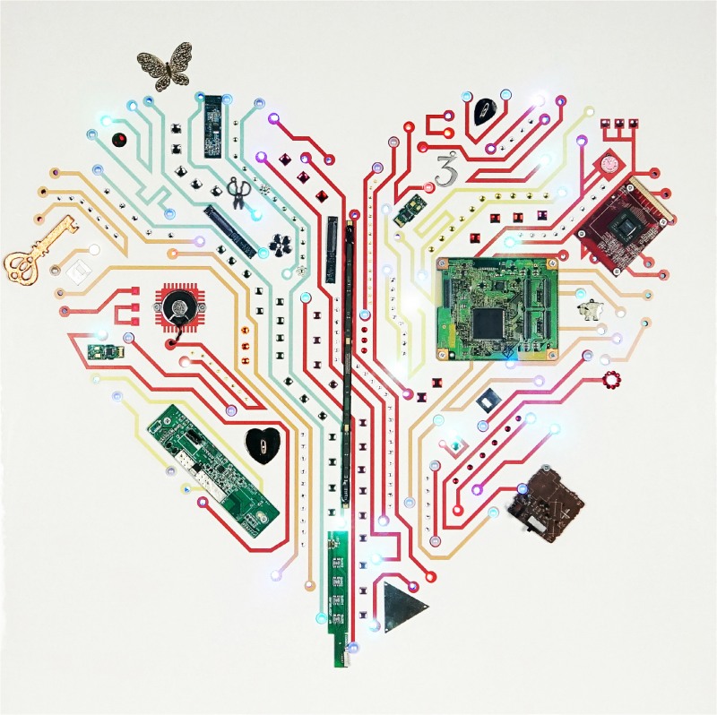Mind, Recycled parts, High glossy board, LED, Mixed Media, 60x64cm, 2015