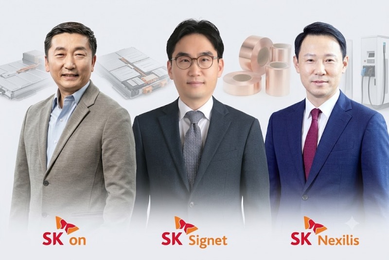 From left: Lee Yong-wook, CEO of SK On; Cho Hyung-ki, CEO of SK Signet; and Kim Jong-woo, CEO of SK Nexilis. / Created using generative AI, based on photos provided by the respective companies.