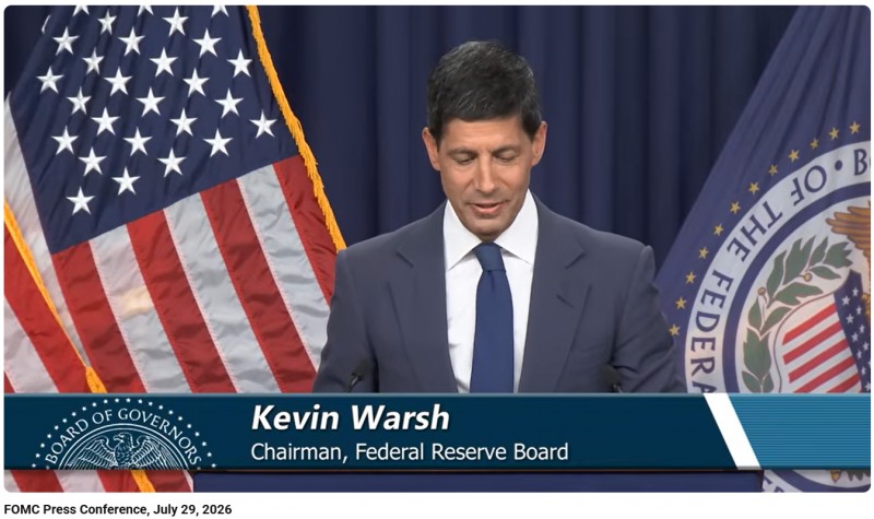 케빈 워시 미국 연준(Fed) 의장 기자회견(2026.07.29) / 사진출처= Federal Reserve 유튜브 채널 갈무리