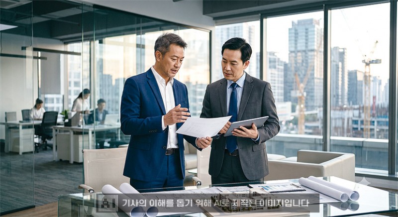 ▲ 회사의 핵심 임원진이 현장 진행상황을 점검 중이다. 사진 = AI 생성 이미지