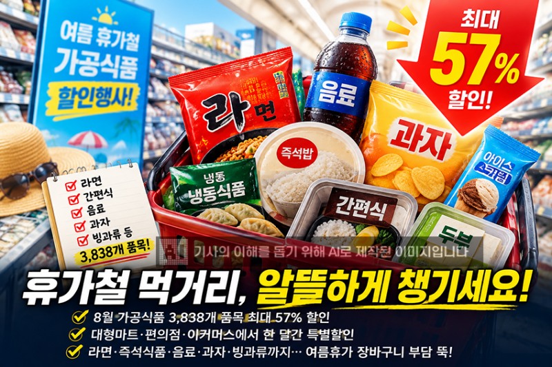 휴가철 장바구니 부담 던다…8월 가공식품 3,838개 품목 최대 57% 할인