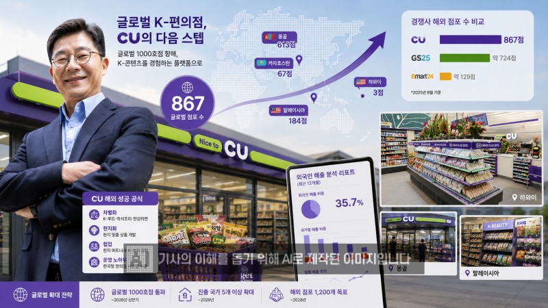 CU가 업계에서 가장 많은 해외 점포수를 보유하고 있다. /이미지=생성형AI