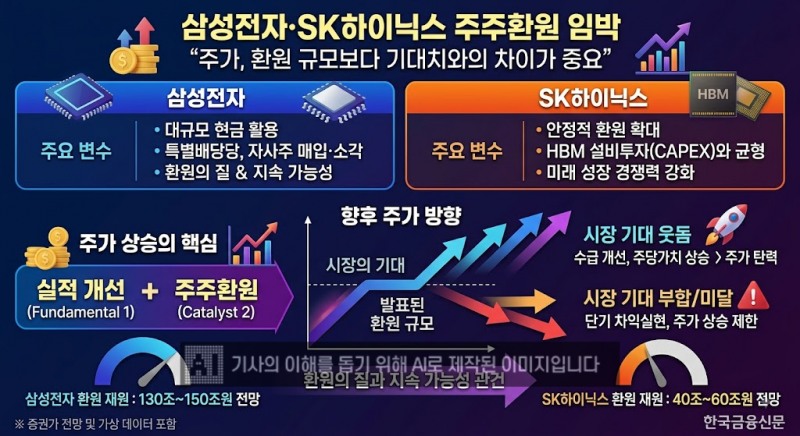 삼성전자·SK하이닉스 주주환원 임박…“주가, 환원 규모보다 기대치와의 차이가 중요”
