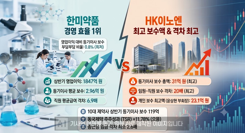 국내 10대 제약사의 올해 상반기 경영 효율 및 임원 보수를 비교했다. /사진=생성형 AI