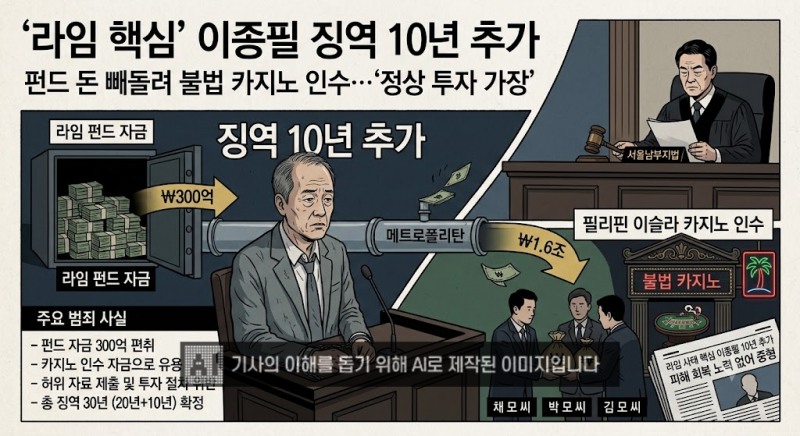 펀드 돈 빼돌려 불법 카지노 인수…‘라임 핵심’ 이종필 징역 10년 추가