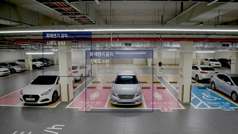 ▲ AI 기반 화재감지 CCTV를 통해 화재연기가 감지됐을 경우 모니터 예시 이미지. 사진제공 = GS건설